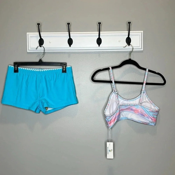 Beachsissi Two Piece Bathing Suit with Shorts Marbled Watercolor Design Medium - Picture 2 of 10